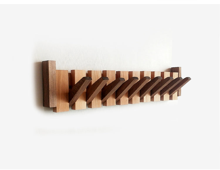Walnut Wood Coat Rack Hook Wall-Mounted Hidden Decoration Hook Hanger Foldable Bedroom Closets Wooden Wall Shelf Home Decor