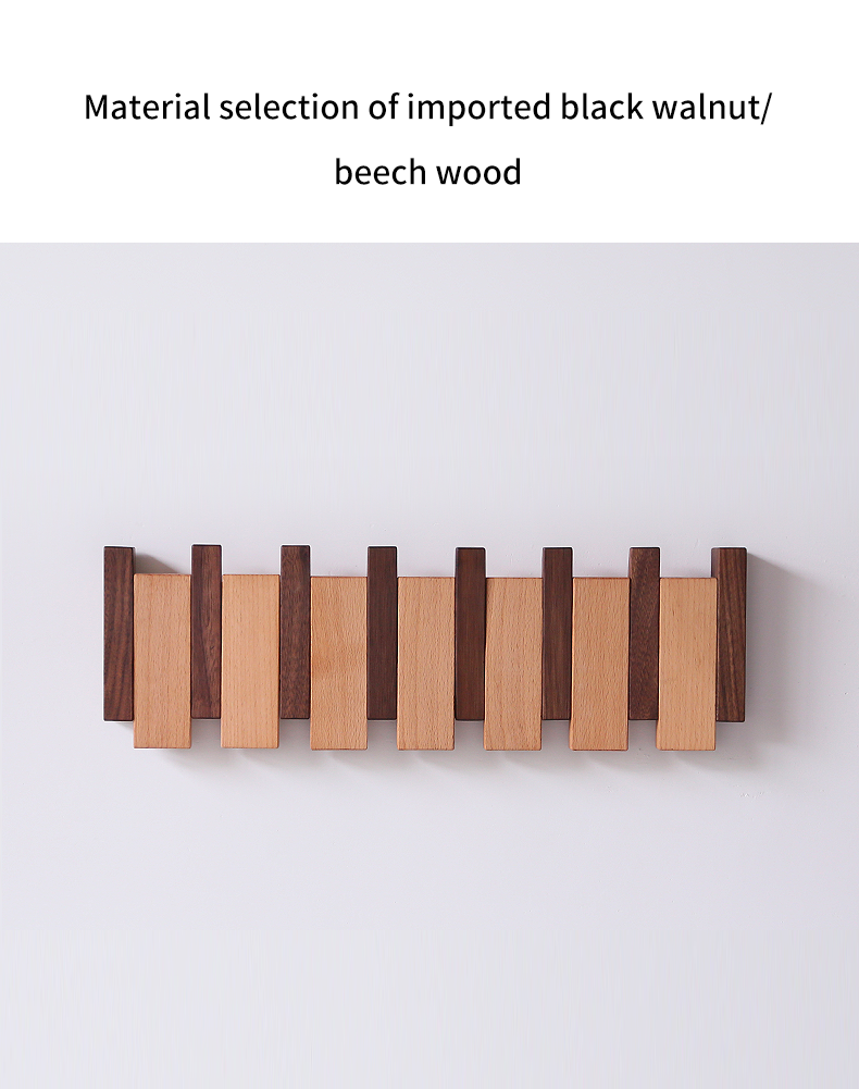 Beech and Walnut Coat Rack Wall Mounted Sticks Piano Clothes Rack Creative Hanging Doorway Entrance Cloak Rack Home Decor