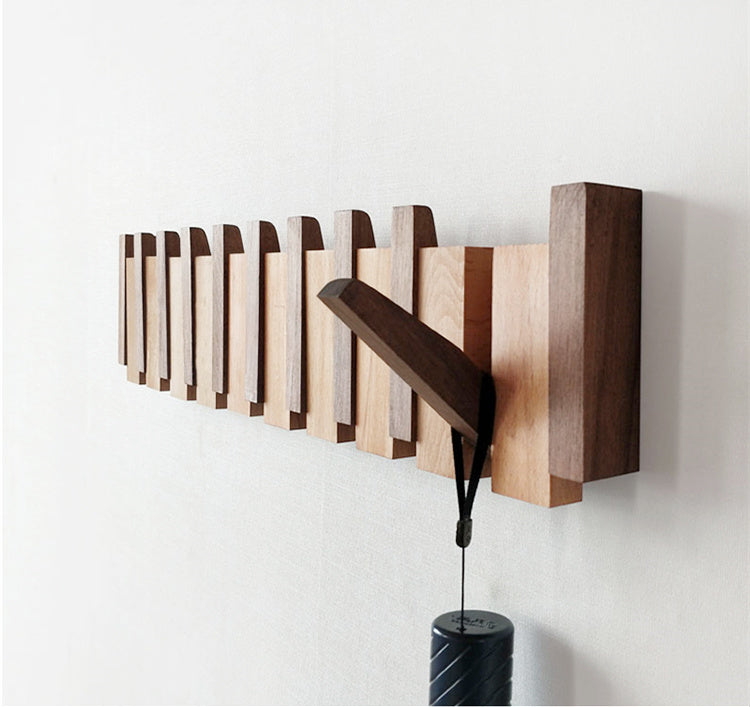 Walnut Wood Coat Rack Hook Wall-Mounted Hidden Decoration Hook Hanger Foldable Bedroom Closets Wooden Wall Shelf Home Decor