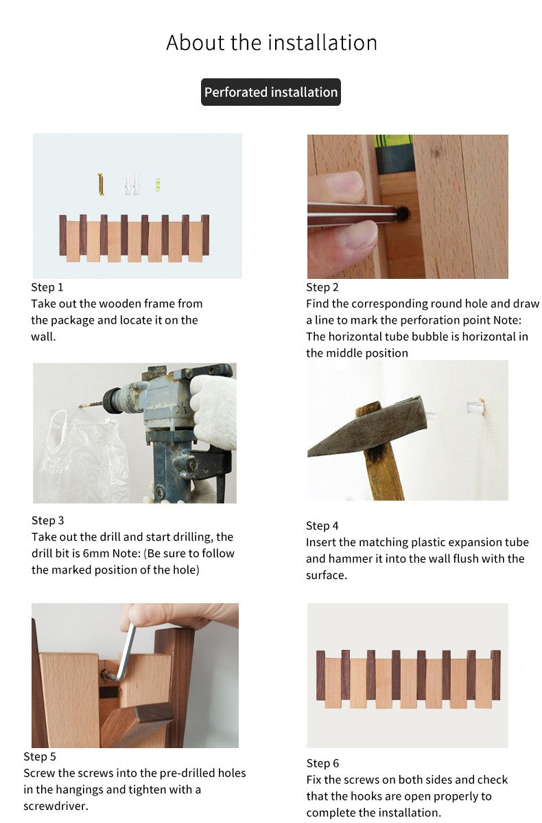 Beech and Walnut Coat Rack Wall Mounted Sticks Piano Clothes Rack Creative Hanging Doorway Entrance Cloak Rack Home Decor