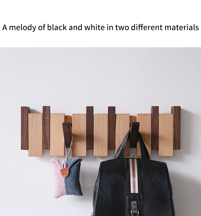 Beech and Walnut Coat Rack Wall Mounted Sticks Piano Clothes Rack Creative Hanging Doorway Entrance Cloak Rack Home Decor