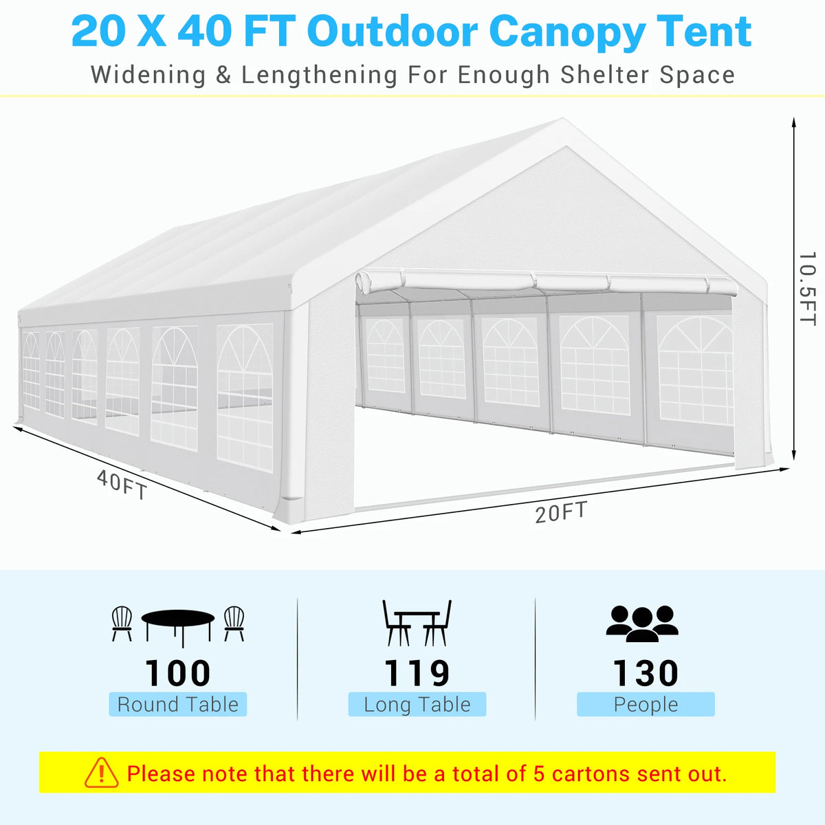 20x40FT Party Tent Heavy Duty Outdoor White Gazebo Event Shelter Wedding Canopy Tent for Parties Carport BBQ with Removable Sidewall Windows, Powder Coating (Better Than Galvanized)