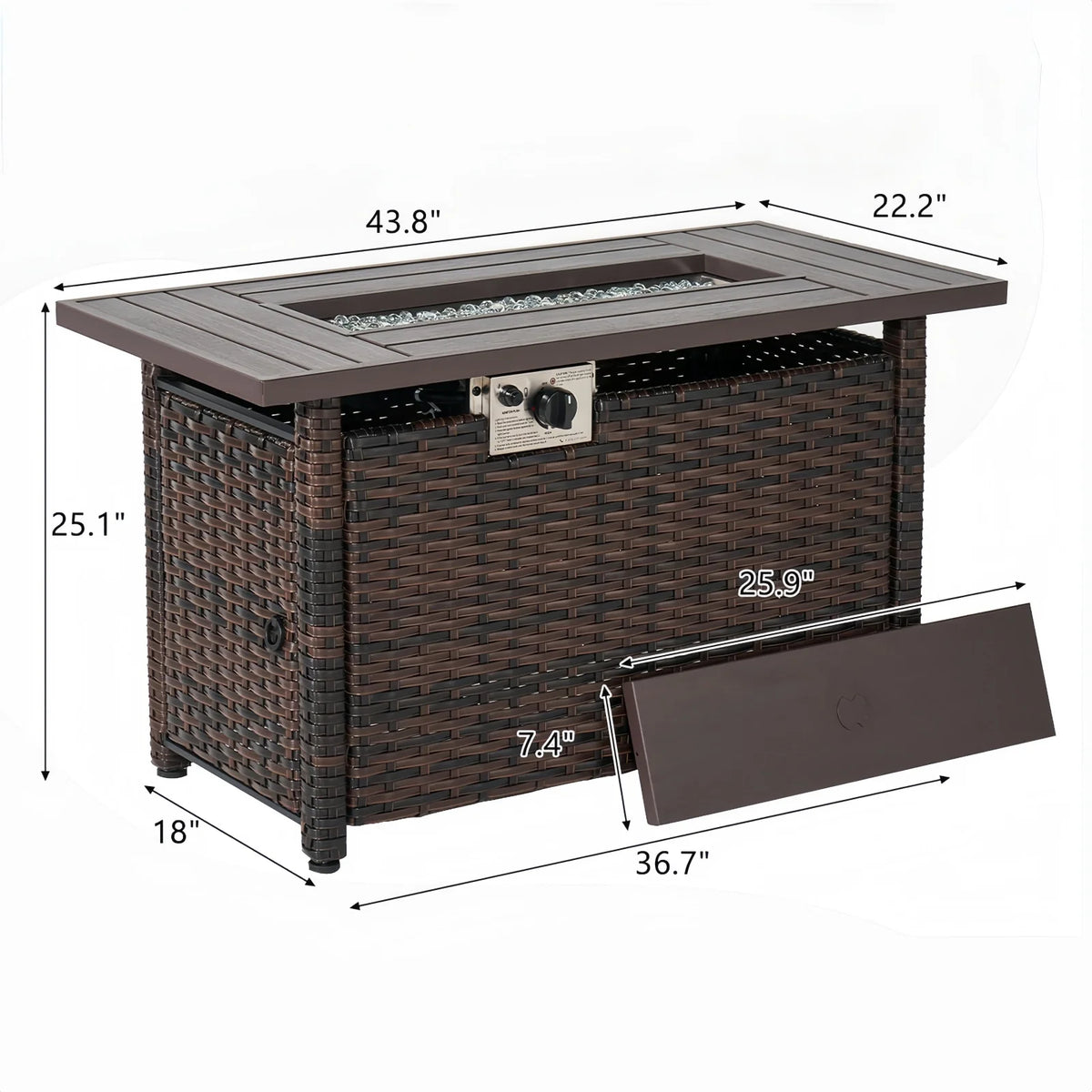 Nordivale 44'' Outdoor Wicker Gas Fire Pit Table, 50,000 BTU Propane Firepit with Lid, Patio Furniture Set for Backyard Poolside Garden (Brown)