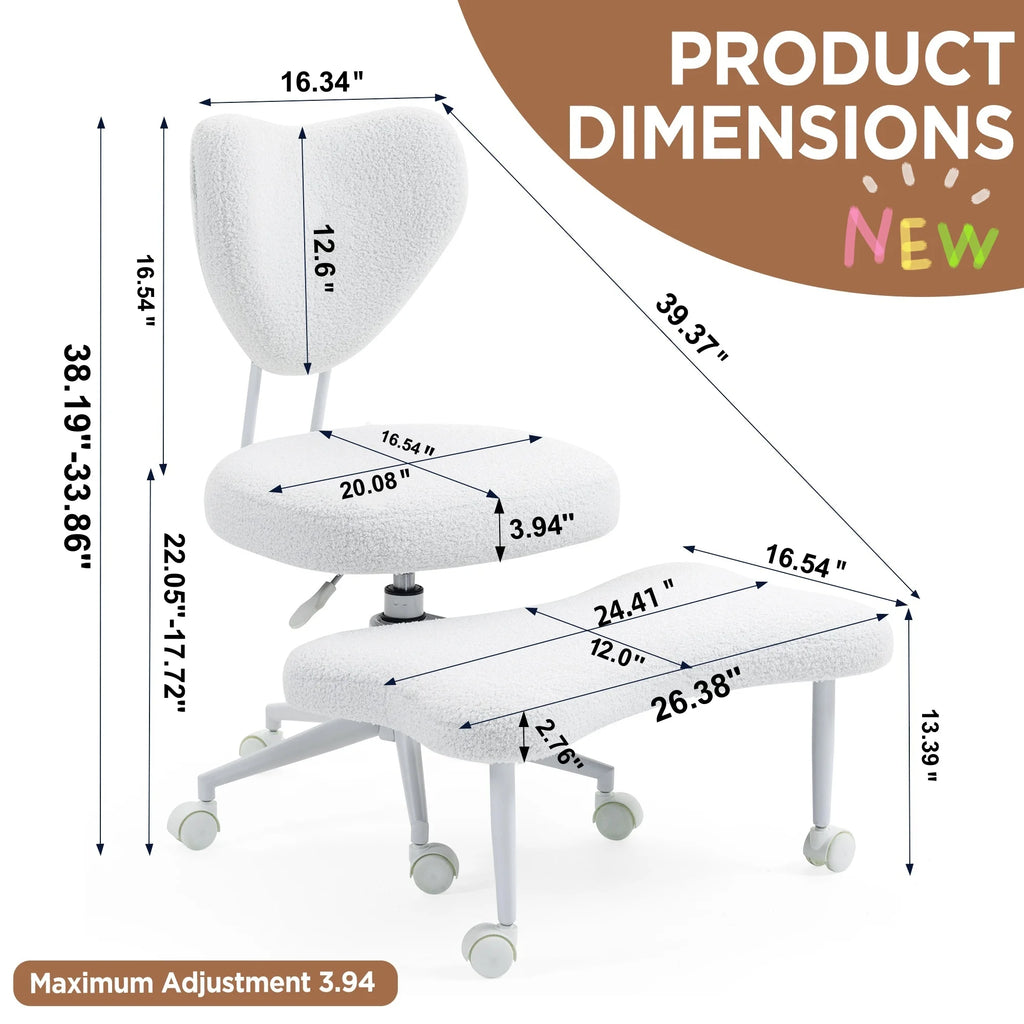 Ergonomic Cross-Legged Meditation Chair with Lumbar Support, Adjustable Height Swivel Office Chair, Teddy Fabric Beige
