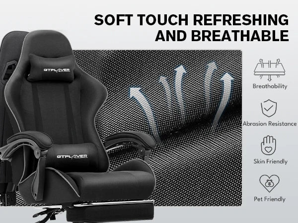 GTPLAYER Gaming Chair with Footrest, Lumbar Support, Adjustable Height, Swivel, Headrest for Office/Gaming