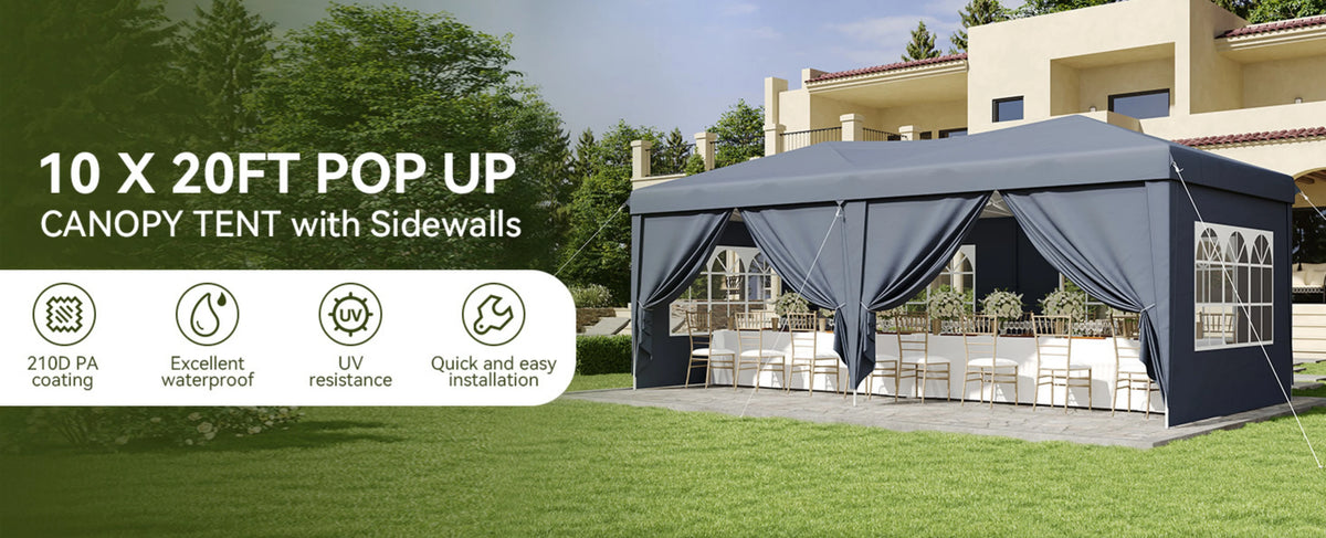 Nordivale 10x20FT Pop Up Gazebo Tent with 6 Sidewalls Waterproof Folding Canopy for Wedding Outdoor Party Commercial Market