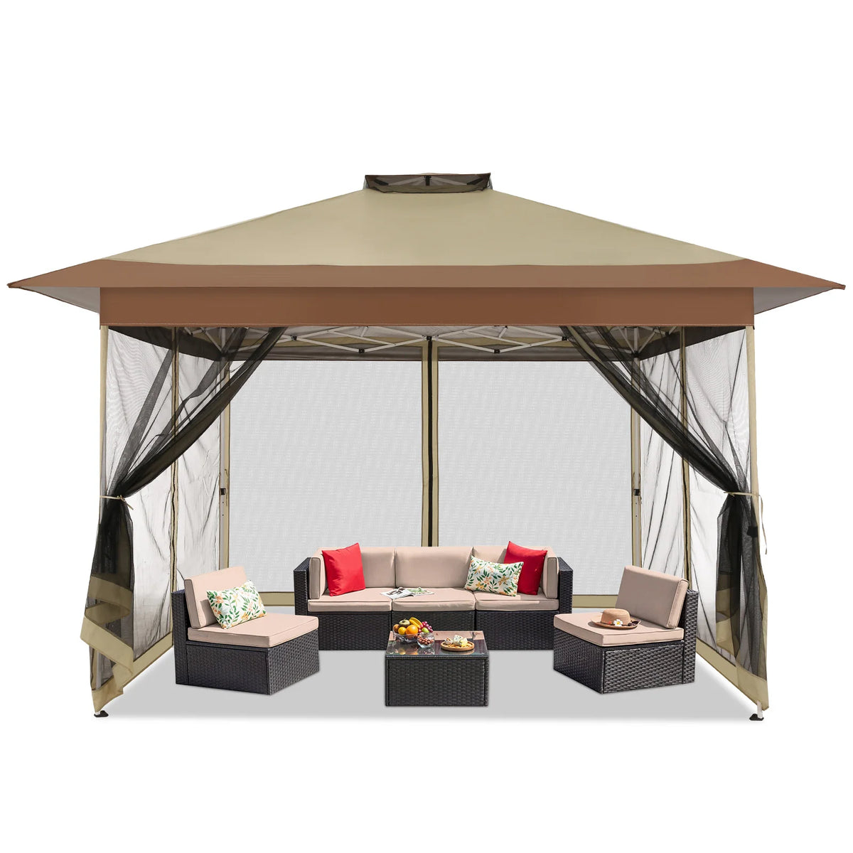 13x13FT Pop Up Gazebos On Clearance Canopy Tent- Upgrade Metal Outdoor Canopy Waterproof - Portable Gazebo with Mosquito Nettings, 4 Ropes 8 Stakes and Carry Bag for Patio Garden