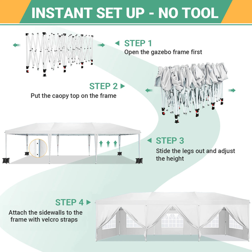 10x30ft Pop Up Canopy Tent with 8 Sidewalls Tents for Party Waterproof Camping Canopy,Outdoor Portable Gazebo for Backyard