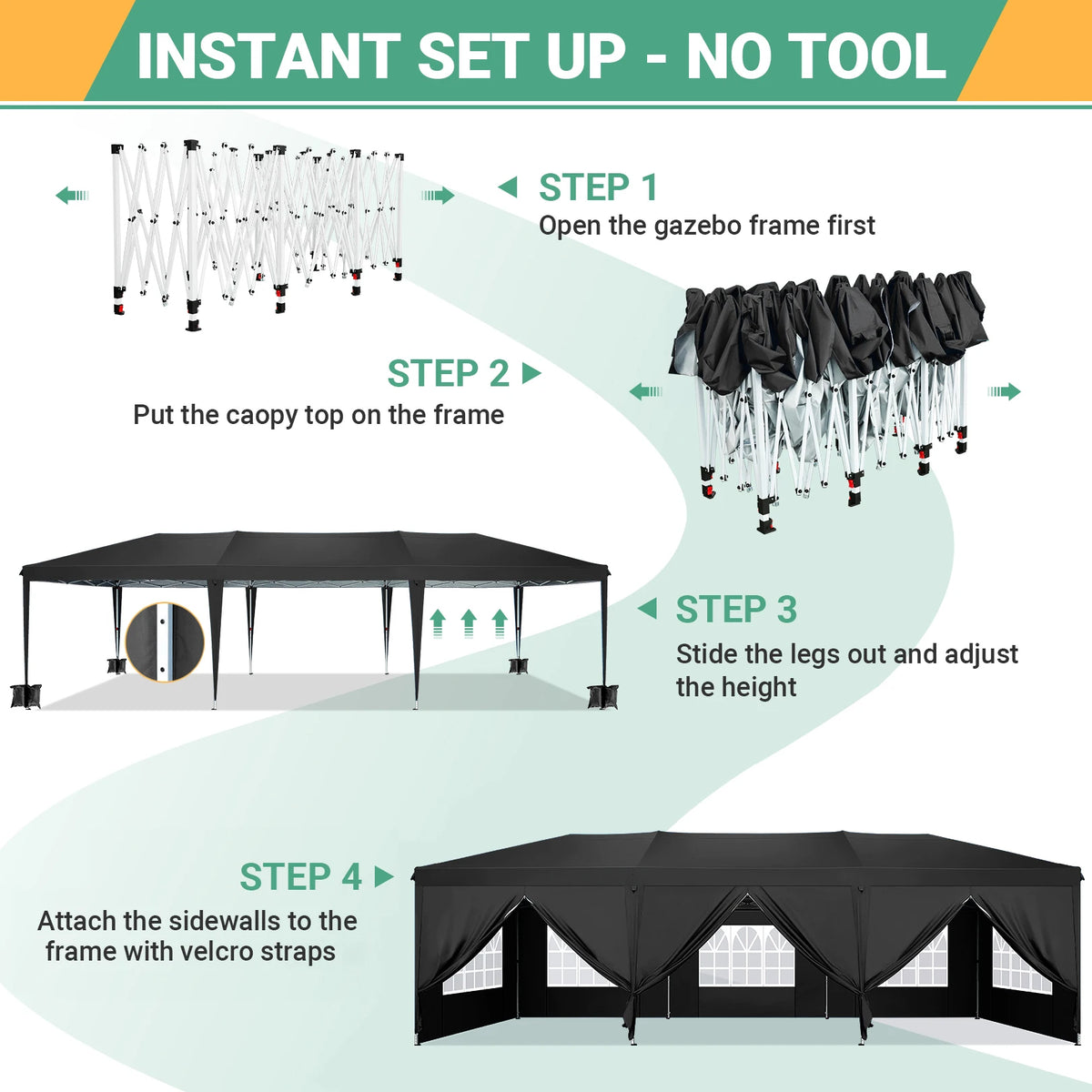 10x30ft Pop Up Canopy Tent with 8 Sidewalls Tents for Party Waterproof Camping Canopy,Outdoor Portable Gazebo for Backyard