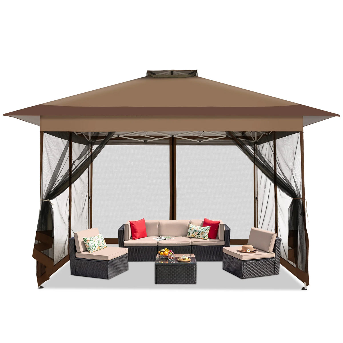 13x13FT Pop Up Gazebos On Clearance Canopy Tent- Upgrade Metal Outdoor Canopy Waterproof - Portable Gazebo with Mosquito Nettings, 4 Ropes 8 Stakes and Carry Bag for Patio Garden