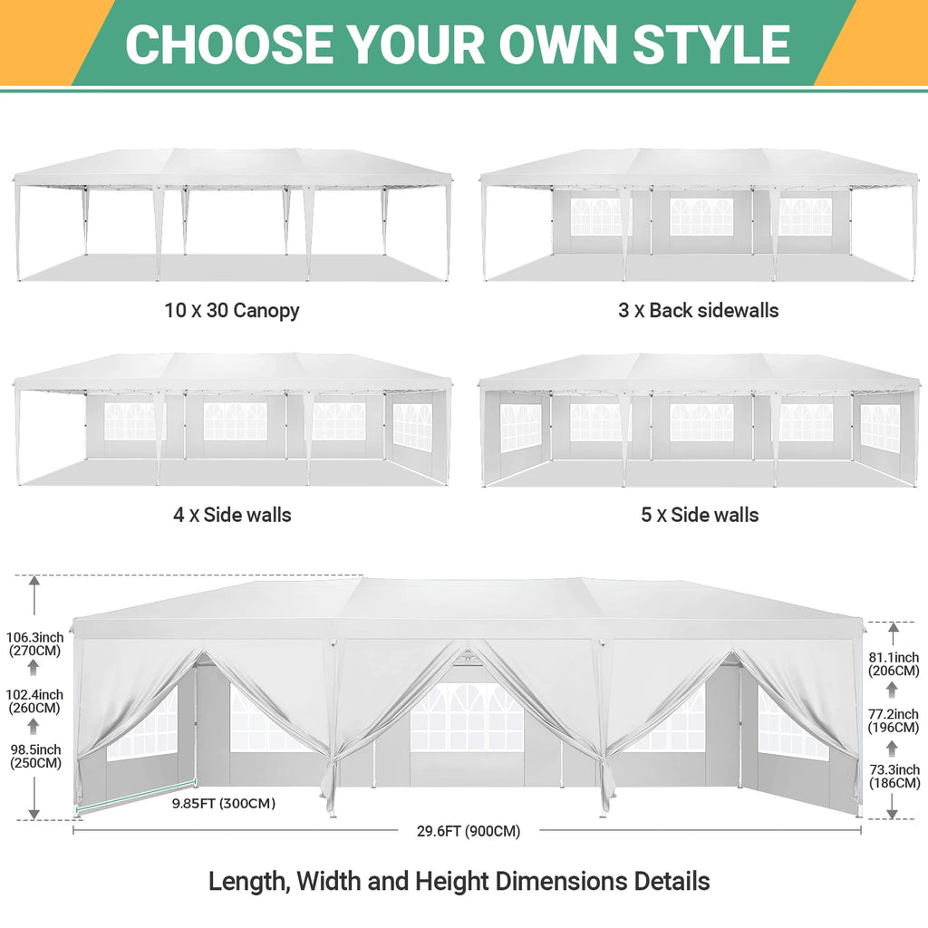 10x30ft Pop Up Canopy Tent with 8 Sidewalls Tents for Party Waterproof Camping Canopy,Outdoor Portable Gazebo for Backyard