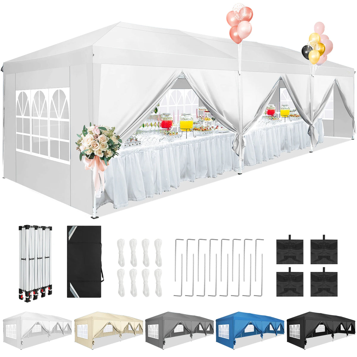 10x30ft Pop Up Canopy Tent with 8 Sidewalls Tents for Party Waterproof Camping Canopy,Outdoor Portable Gazebo for Backyard