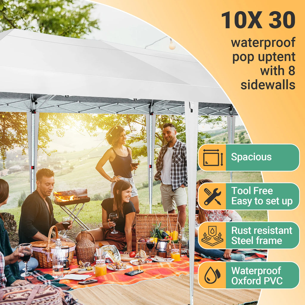 10x30ft Pop Up Canopy Tent with 8 Sidewalls Tents for Party Waterproof Camping Canopy,Outdoor Portable Gazebo for Backyard