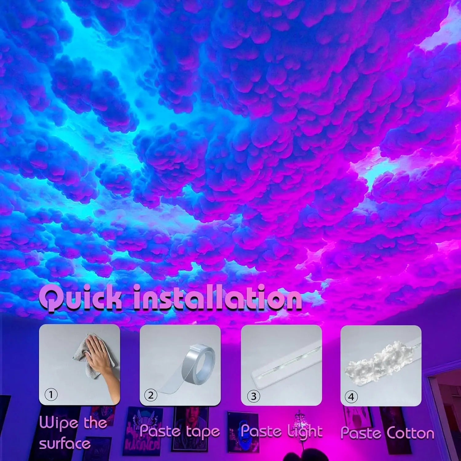 3D Cloud Lightning Light Remote APP Control Thundercloud LED Light Music Sync Multicolor Smart DIY Cotton Thunder Cloud Light