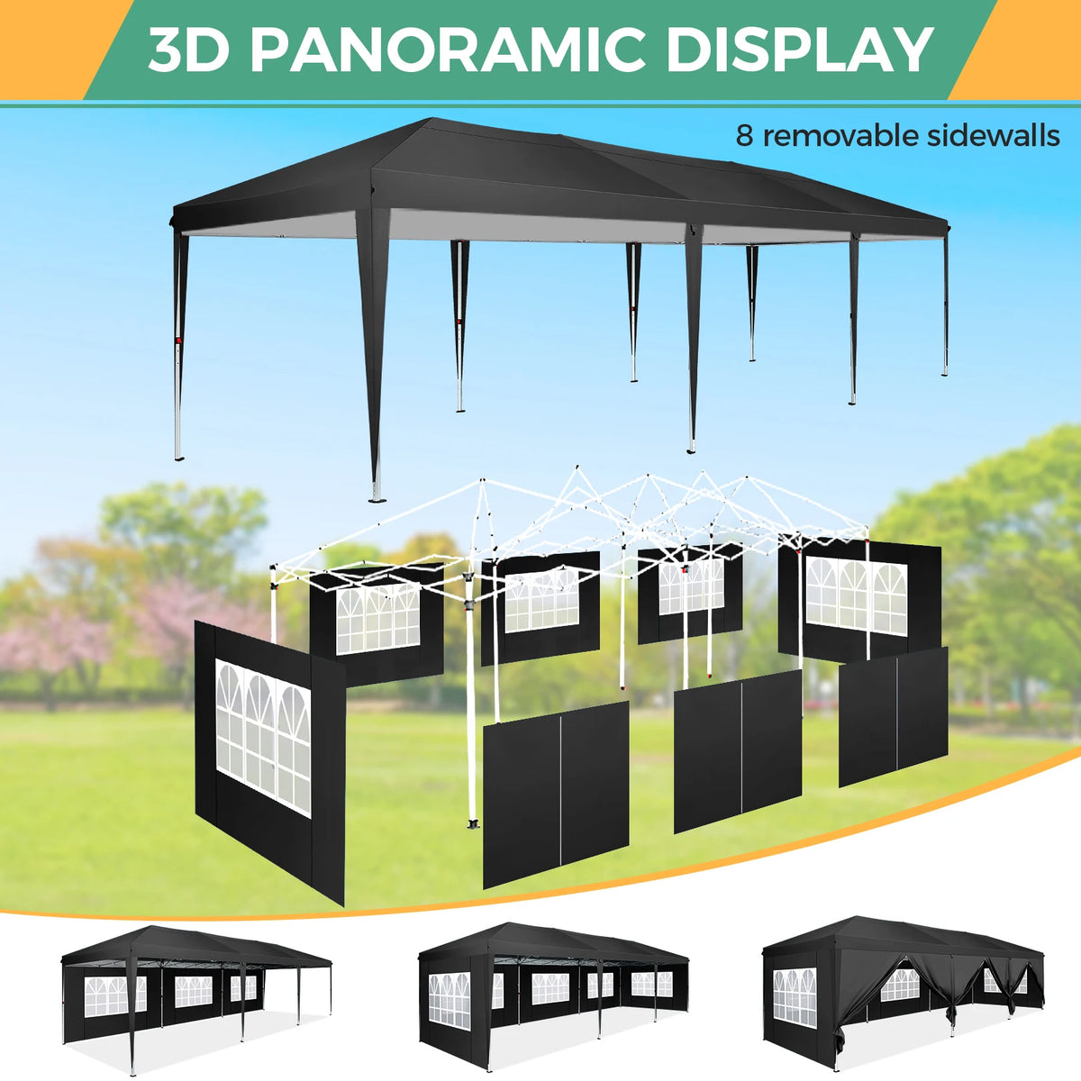 10x30ft Pop Up Canopy Tent with 8 Sidewalls Tents for Party Waterproof Camping Canopy,Outdoor Portable Gazebo for Backyard