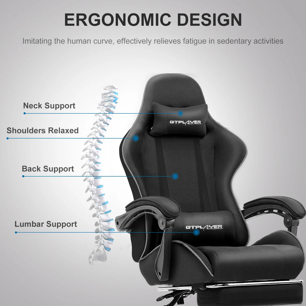 GTPLAYER Gaming Chair with Footrest, Lumbar Support, Adjustable Height, Swivel, Headrest for Office/Gaming