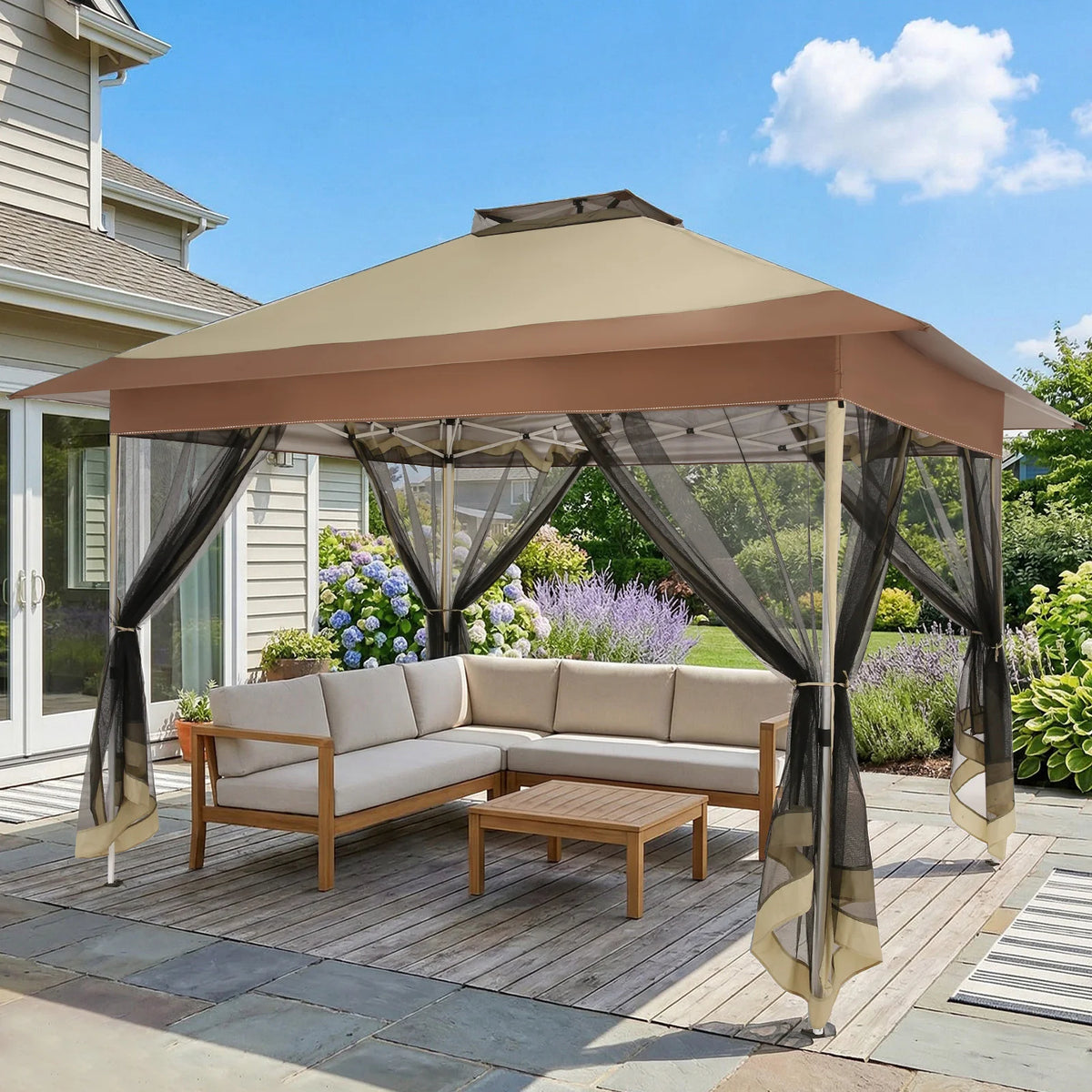 13x13FT Pop Up Gazebos On Clearance Canopy Tent- Upgrade Metal Outdoor Canopy Waterproof - Portable Gazebo with Mosquito Nettings, 4 Ropes 8 Stakes and Carry Bag for Patio Garden