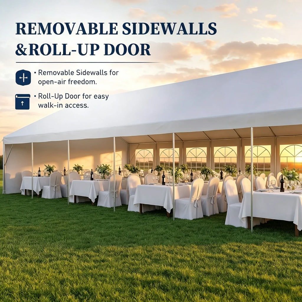 40x20ft Heavy Duty Party Tent Commercial Canopy With Removable Sidewalls Waterproof Wedding Event Tent For Outdoor BBQ Birthday Camping White