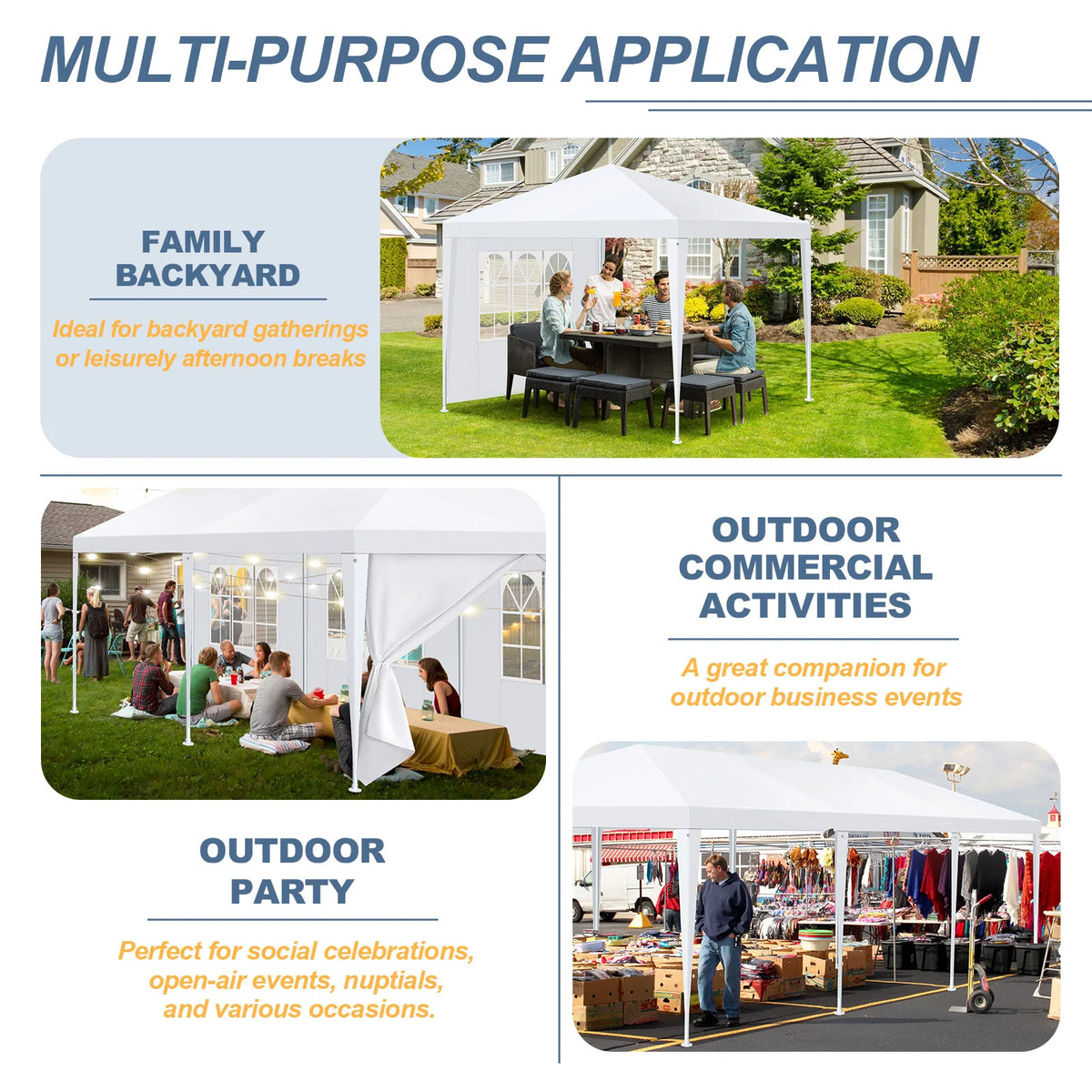 10x10 10x20 10x30ft Pop Up Party Tent Heavy Duty Gazebo Canopy with Removable Sidewalls | Waterproof Outdoor Wedding Tent, BBQ Pavilion & Event Shelter | Portable Backyard Sunshade Canopy Top