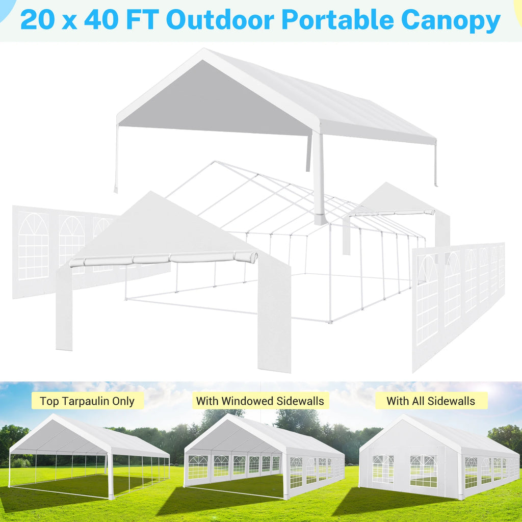 20x40FT Party Tent Heavy Duty Outdoor White Gazebo Event Shelter Wedding Canopy Tent for Parties Carport BBQ with Removable Sidewall Windows, Powder Coating (Better Than Galvanized)