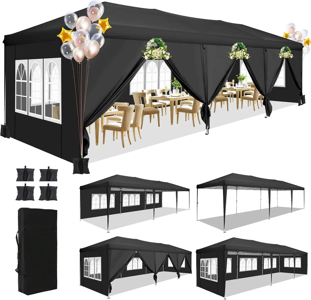 10x30ft Pop Up Canopy Tent with 8 Sidewalls Tents for Party Waterproof Camping Canopy,Outdoor Portable Gazebo for Backyard
