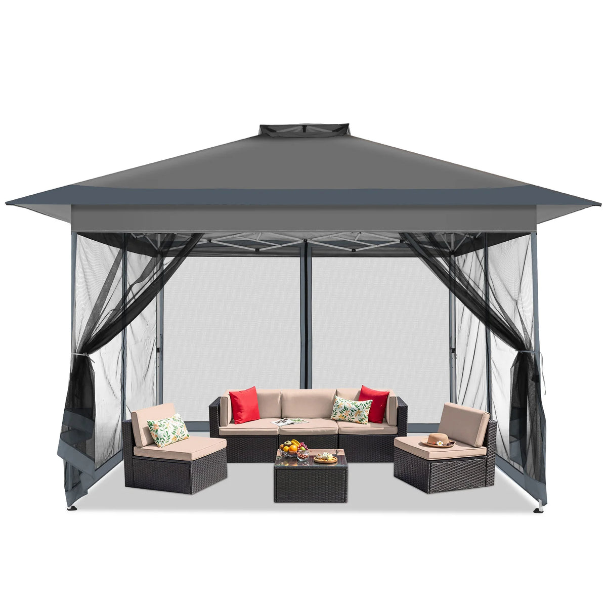 13x13FT Pop Up Gazebos On Clearance Canopy Tent- Upgrade Metal Outdoor Canopy Waterproof - Portable Gazebo with Mosquito Nettings, 4 Ropes 8 Stakes and Carry Bag for Patio Garden