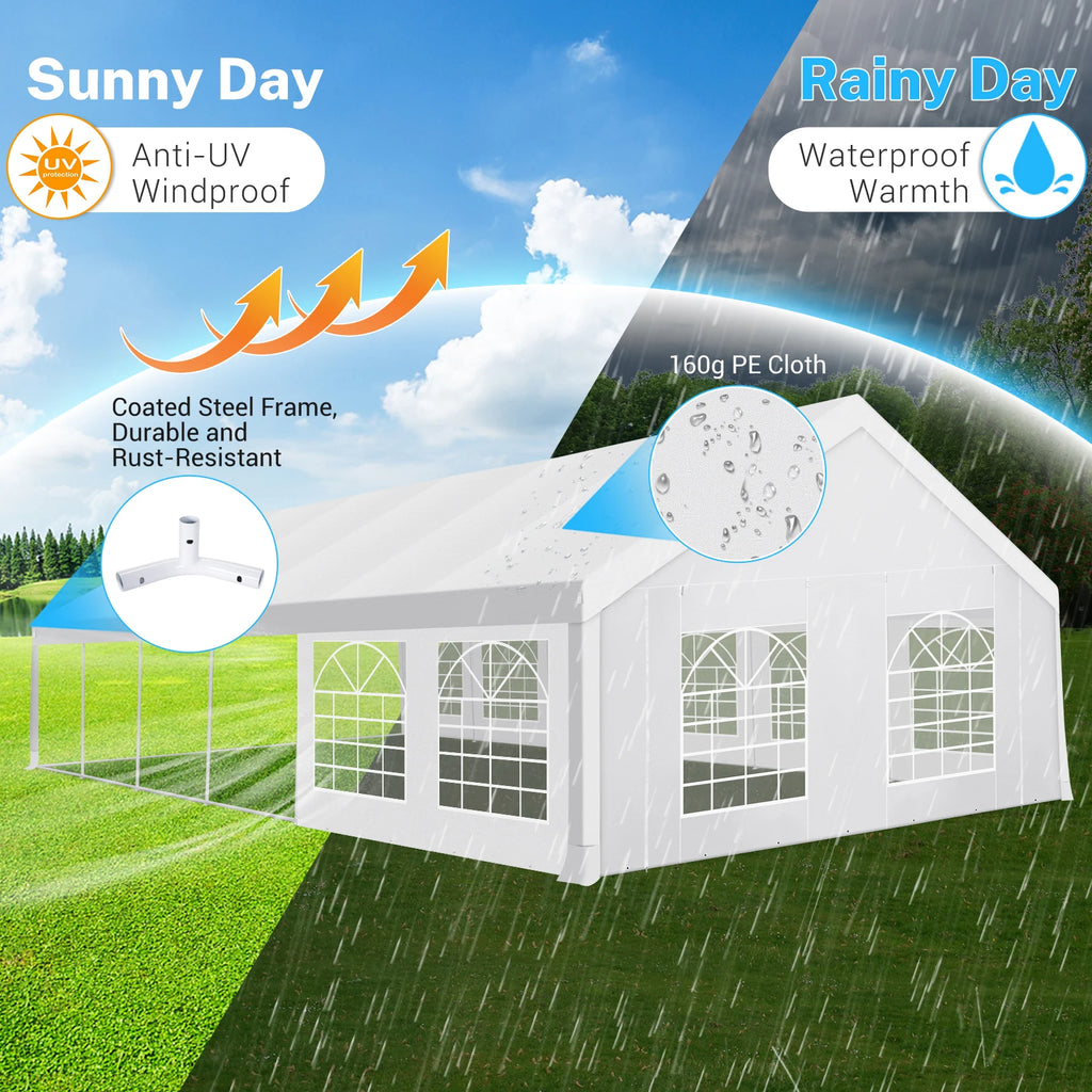 20x40FT Party Tent Heavy Duty Outdoor White Gazebo Event Shelter Wedding Canopy Tent for Parties Carport BBQ with Removable Sidewall Windows, Powder Coating (Better Than Galvanized)