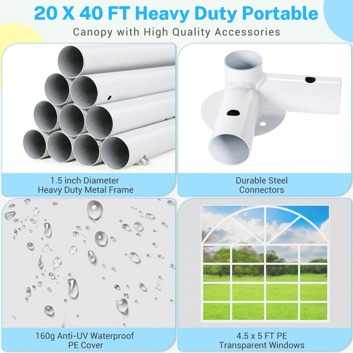 20x40FT Party Tent Heavy Duty Outdoor White Gazebo Event Shelter Wedding Canopy Tent for Parties Carport BBQ with Removable Sidewall Windows, Powder Coating (Better Than Galvanized)