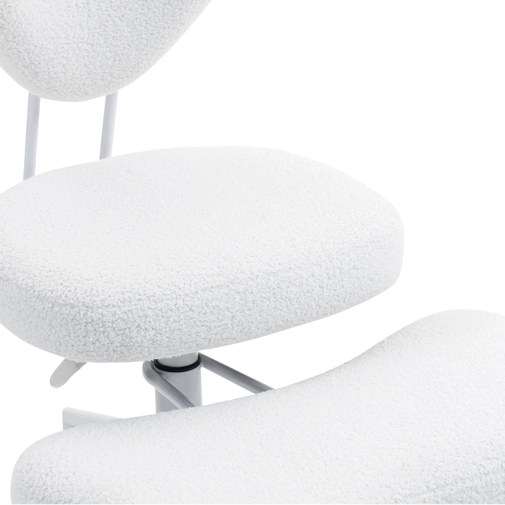 Ergonomic Cross-Legged Meditation Chair with Lumbar Support, Adjustable Height Swivel Office Chair, Teddy Fabric Beige