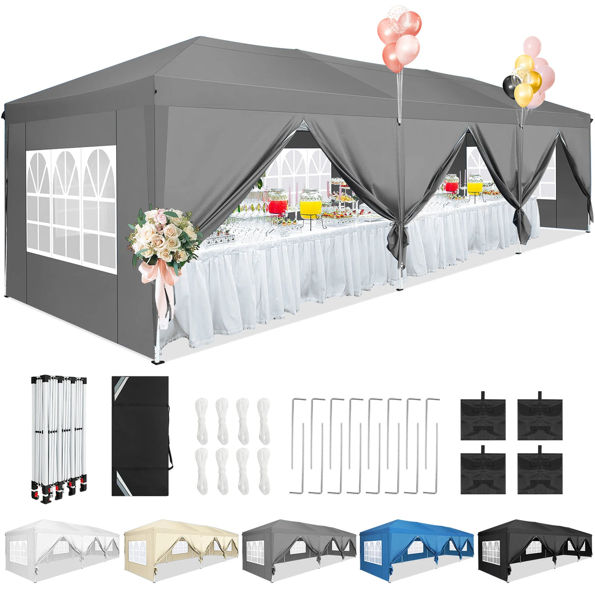 10x30ft Pop Up Canopy Tent with 8 Sidewalls Tents for Party Waterproof Camping Canopy,Outdoor Portable Gazebo for Backyard