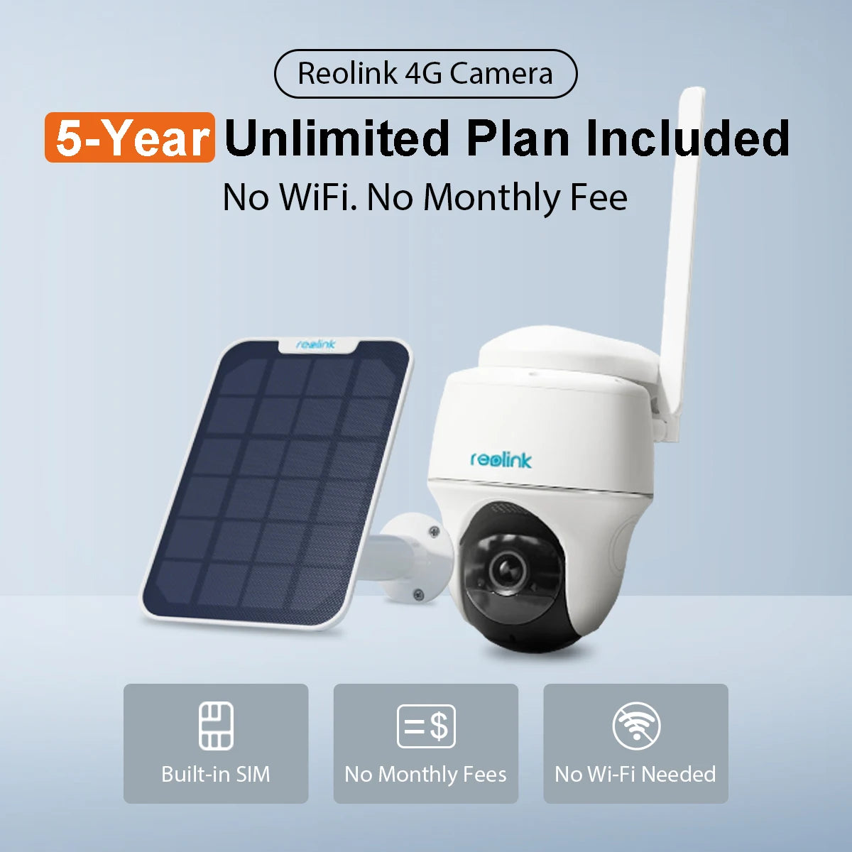 5-Year Unlimited Data with Reolink Security Camera Bundle, 4G LTE Outdoor Solar Wireless Surveillance Camera, Plug and Play