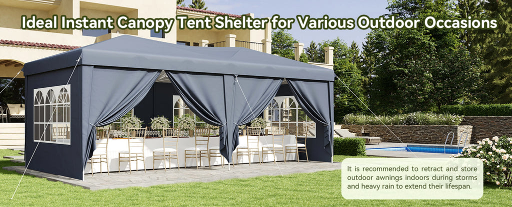 Nordivale 10x20FT Pop Up Gazebo Tent with 6 Sidewalls Waterproof Folding Canopy for Wedding Outdoor Party Commercial Market