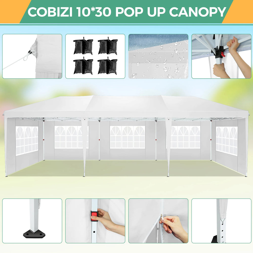 10x30ft Pop Up Canopy Tent with 8 Sidewalls Tents for Party Waterproof Camping Canopy,Outdoor Portable Gazebo for Backyard