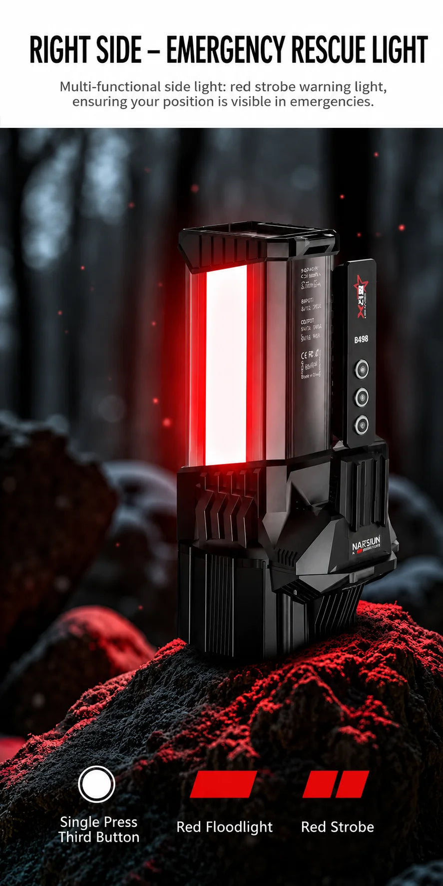 WARSUN D498 Rechargeable Handheld Searchlight, Powerful Long-Range LED Flashlight with Large-Capacity Battery and Long Runtime