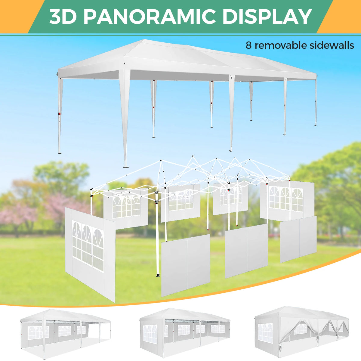 10x30ft Pop Up Canopy Tent with 8 Sidewalls Tents for Party Waterproof Camping Canopy,Outdoor Portable Gazebo for Backyard