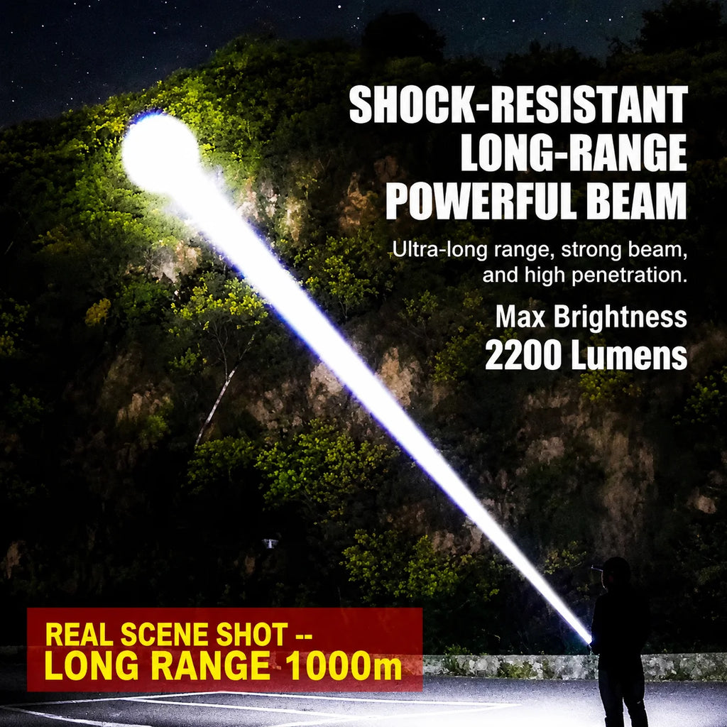 WARSUN D498 Rechargeable Handheld Searchlight, Powerful Long-Range LED Flashlight with Large-Capacity Battery and Long Runtime