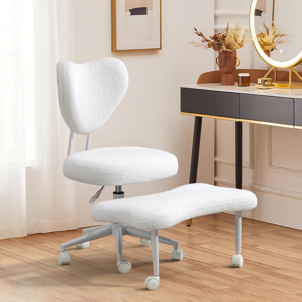 Ergonomic Cross-Legged Meditation Chair with Lumbar Support, Adjustable Height Swivel Office Chair, Teddy Fabric Beige