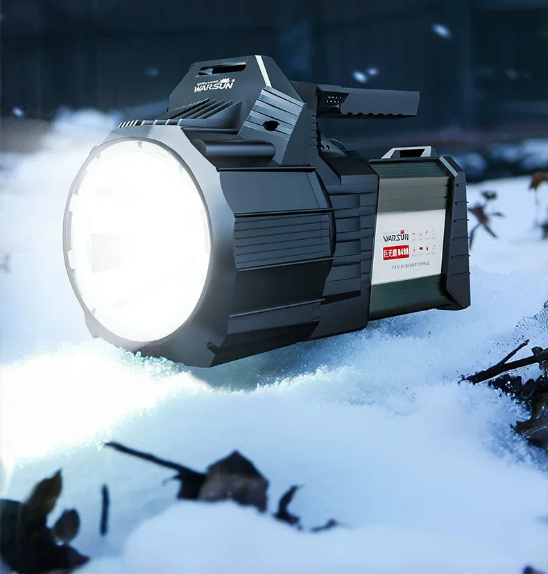WARSUN D498 Rechargeable Handheld Searchlight, Powerful Long-Range LED Flashlight with Large-Capacity Battery and Long Runtime