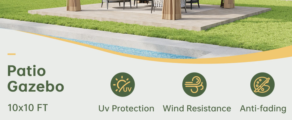 Aoxun 10x10FT Gazebo with Mosquito Netting Double Roof Outdoor Party Tent with Zipper Screens for Backyard Garden