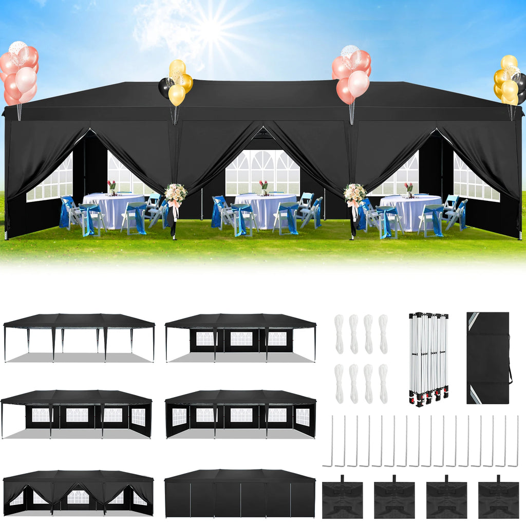 10x30ft Pop Up Canopy Tent with 8 Sidewalls Tents for Party Waterproof Camping Canopy,Outdoor Portable Gazebo for Backyard