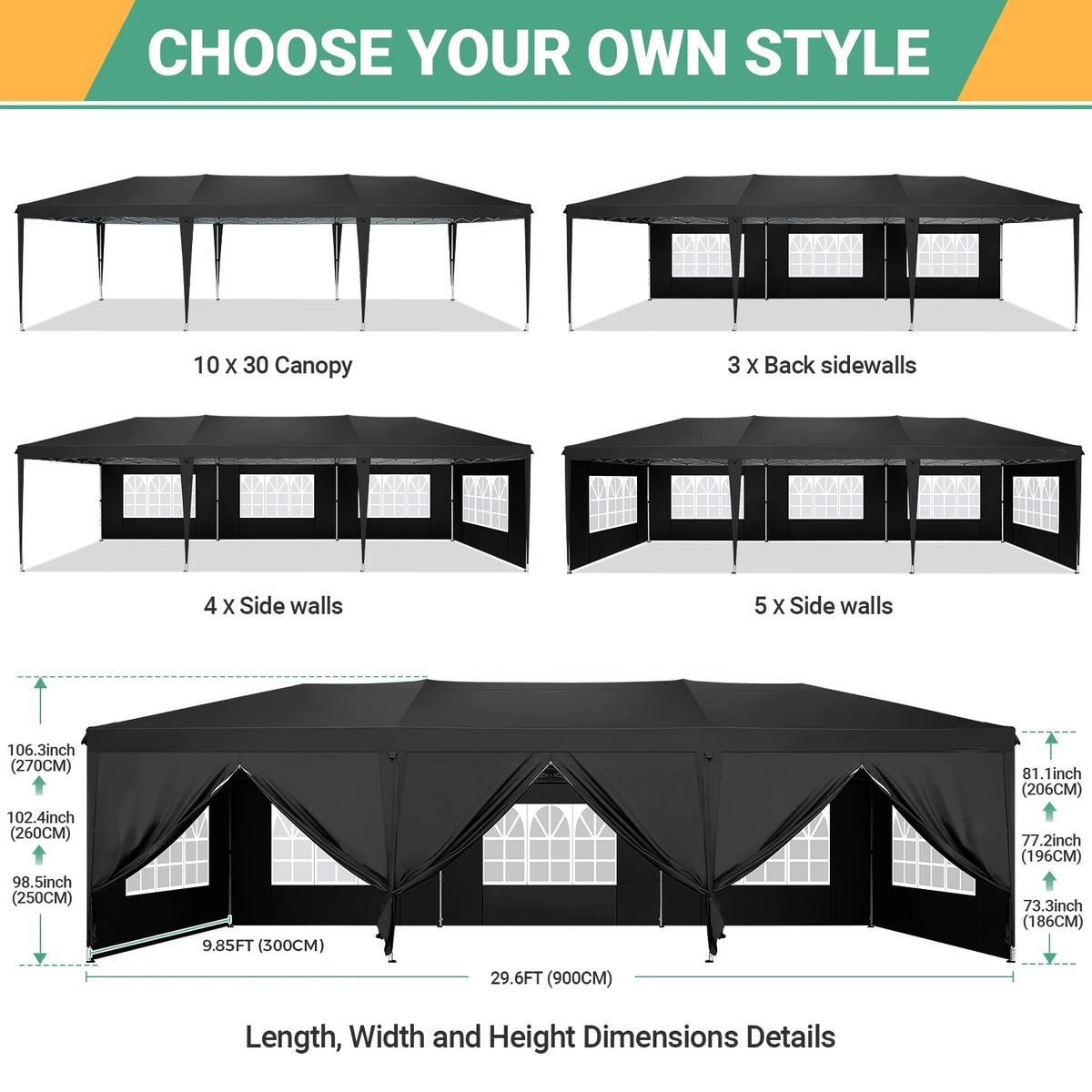 10x30ft Pop Up Canopy Tent with 8 Sidewalls Tents for Party Waterproof Camping Canopy,Outdoor Portable Gazebo for Backyard