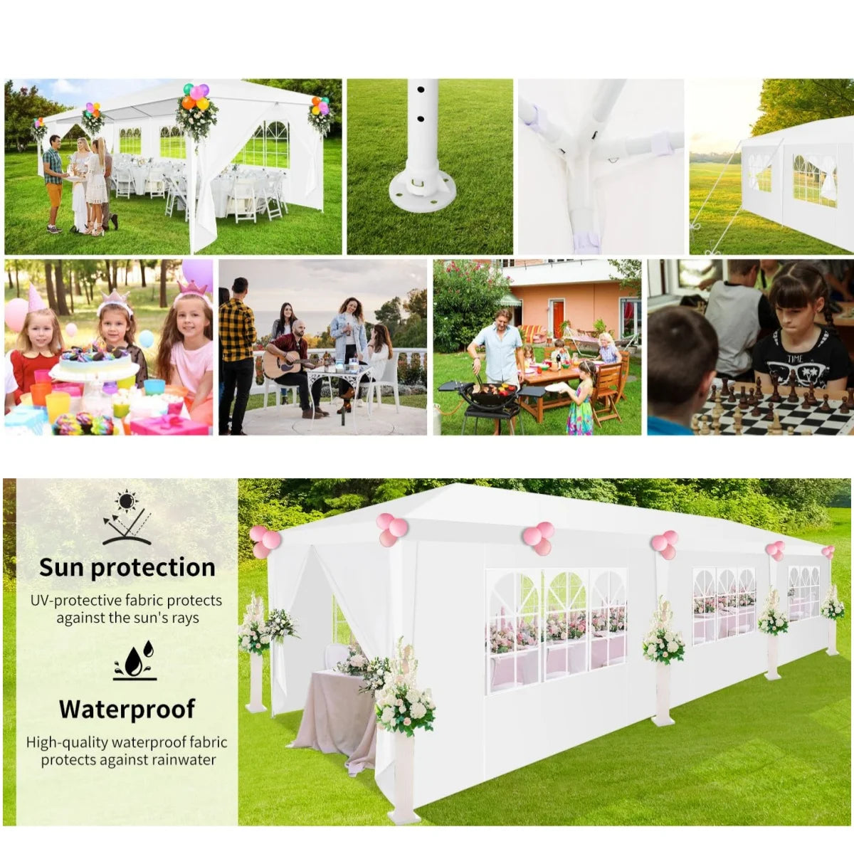 10x10/10X20/10x30FT Party Tent Outdoor Canopy Tent with Sidewalls Upgrade Removable, White Tents for Parties Waterproof