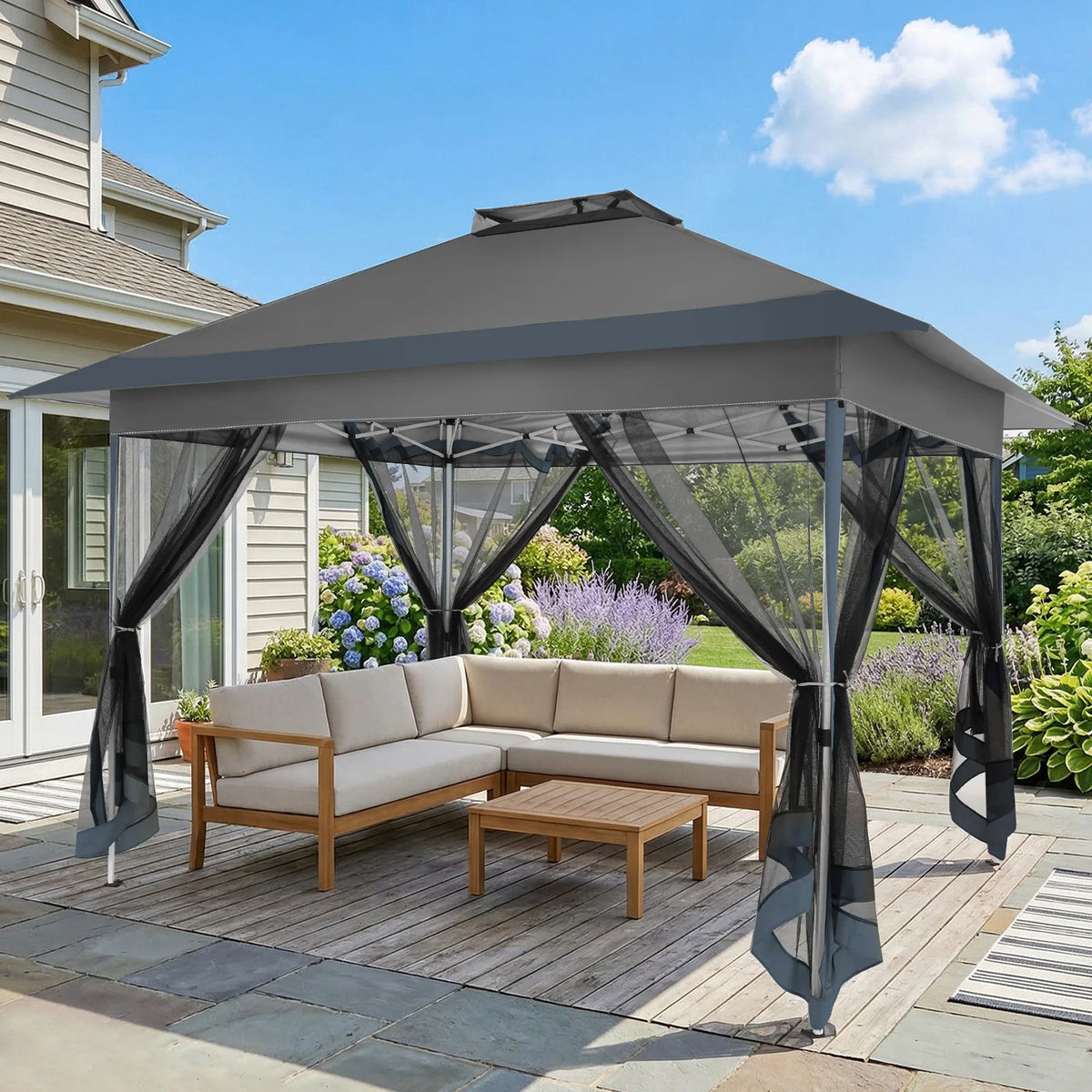 13x13FT Pop Up Gazebos On Clearance Canopy Tent- Upgrade Metal Outdoor Canopy Waterproof - Portable Gazebo with Mosquito Nettings, 4 Ropes 8 Stakes and Carry Bag for Patio Garden