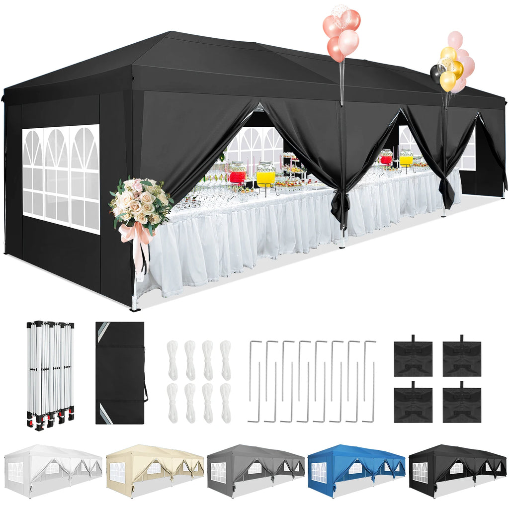 10x30ft Pop Up Canopy Tent with 8 Sidewalls Tents for Party Waterproof Camping Canopy,Outdoor Portable Gazebo for Backyard