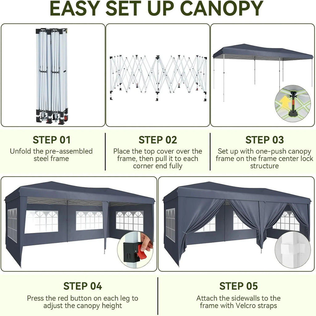 Nordivale 10x20FT Pop Up Gazebo Tent with 6 Sidewalls Waterproof Folding Canopy for Wedding Outdoor Party Commercial Market
