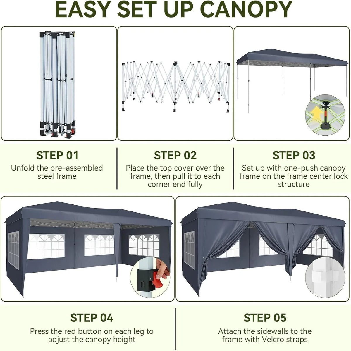 Nordivale 10x20FT Pop Up Gazebo Tent with 6 Sidewalls Waterproof Folding Canopy for Wedding Outdoor Party Commercial Market
