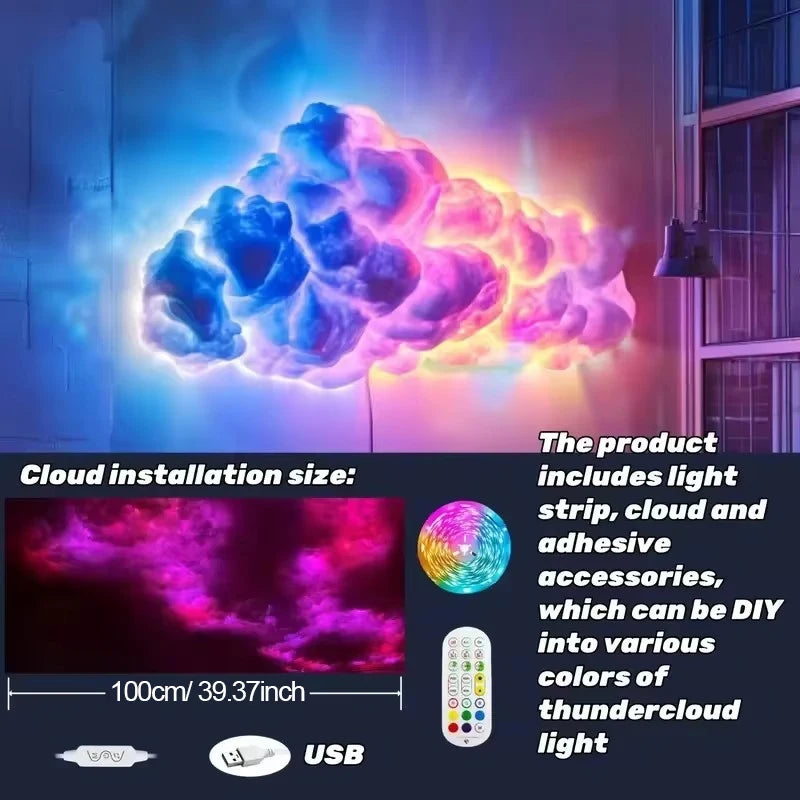 3D Cloud Lightning Light Remote APP Control Thundercloud LED Light Music Sync Multicolor Smart DIY Cotton Thunder Cloud Light