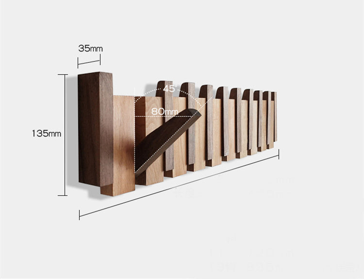 Walnut Wood Coat Rack Hook Wall-Mounted Hidden Decoration Hook Hanger Foldable Bedroom Closets Wooden Wall Shelf Home Decor