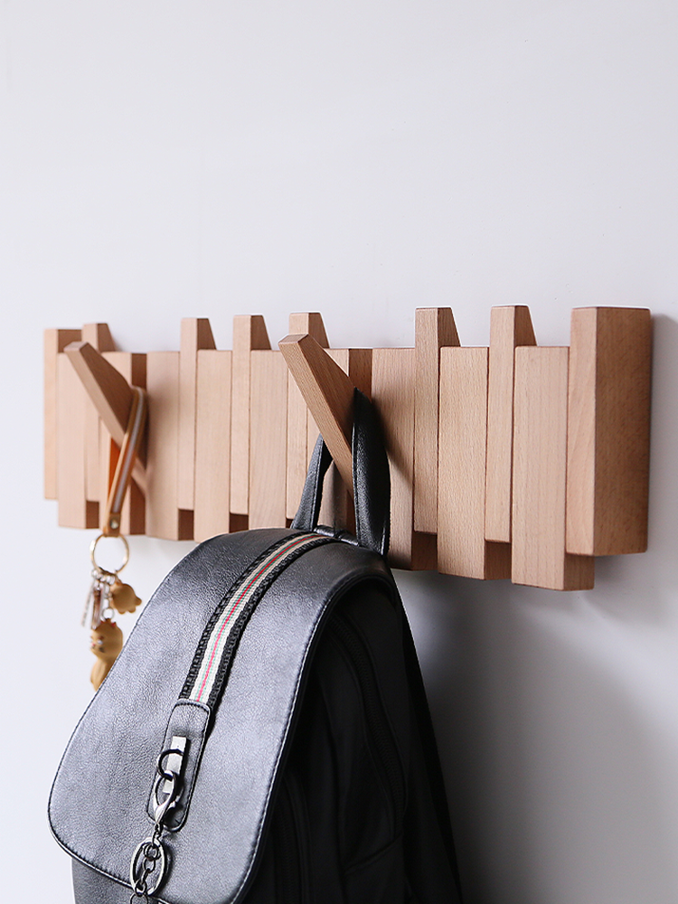 Beech and Walnut Coat Rack Wall Mounted Sticks Piano Clothes Rack Creative Hanging Doorway Entrance Cloak Rack Home Decor