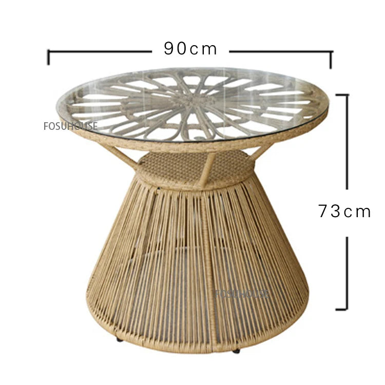 Rattan Chair Three Piece Set Balcony Table Combination Outdoor Furniture Armrest Single Rattan Sofa Recliner Patio Outdoor Chair